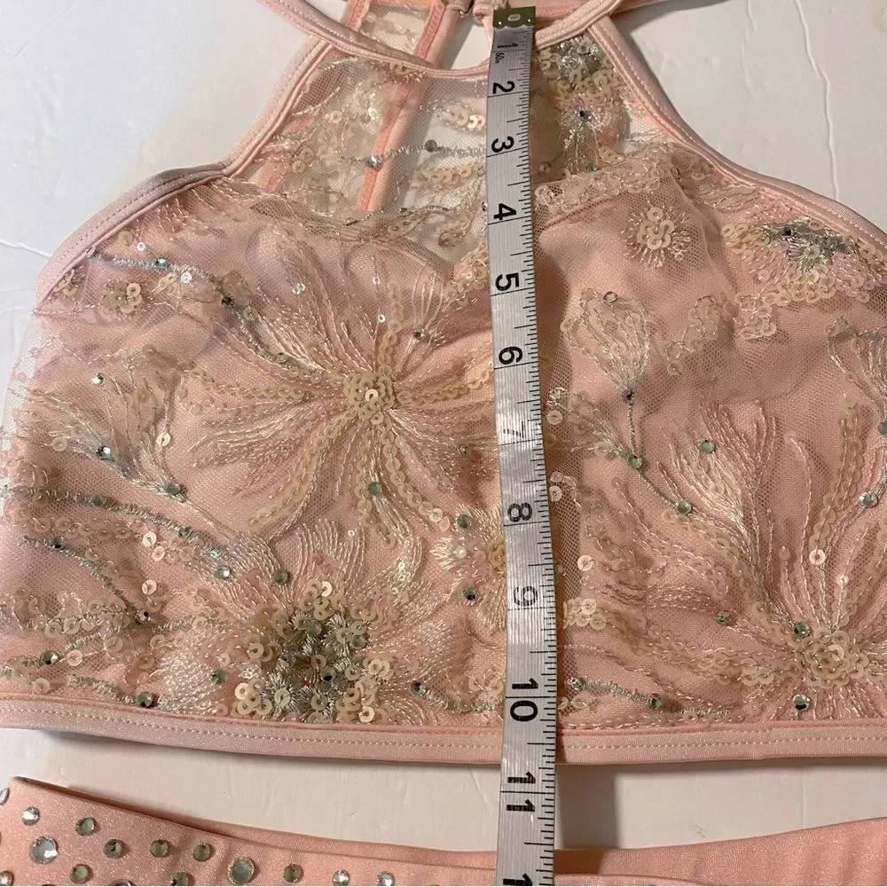 Competition Solo Costume lyrical dance costume leotard 2 piece pink set lace LC